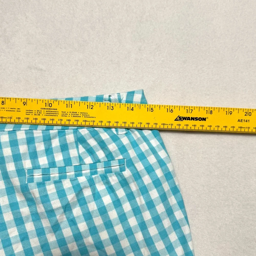 J. Crew Cotton Gingham Aqua & White Short Size 2 - Picture 5 of 11